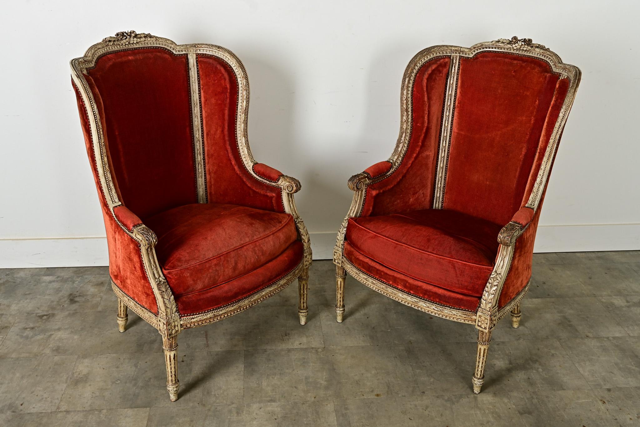 18th Century and Earlier French Pair of 18th Century Louis XVI Bergere For Sale
