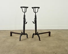 French Pair of 18th Century Wrought Iron Andirons