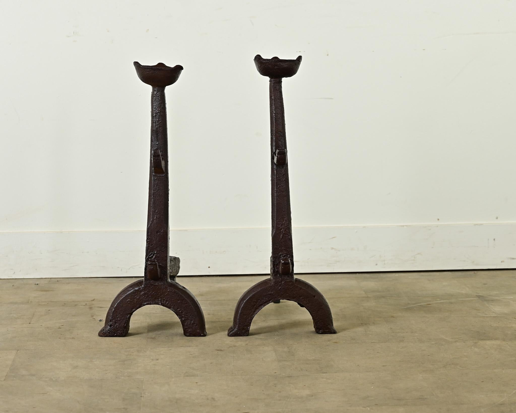 Other French Pair of 18th Century Wrought Iron Gothic Andirons For Sale