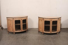 French Pair of 1960's Demi Console Cabinets with Wire Front Door Panels