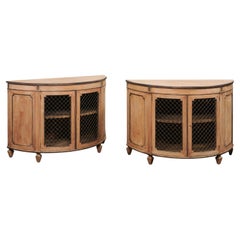 French Pair of 1960's Demi Console Cabinets with Wire Front Door Panels
