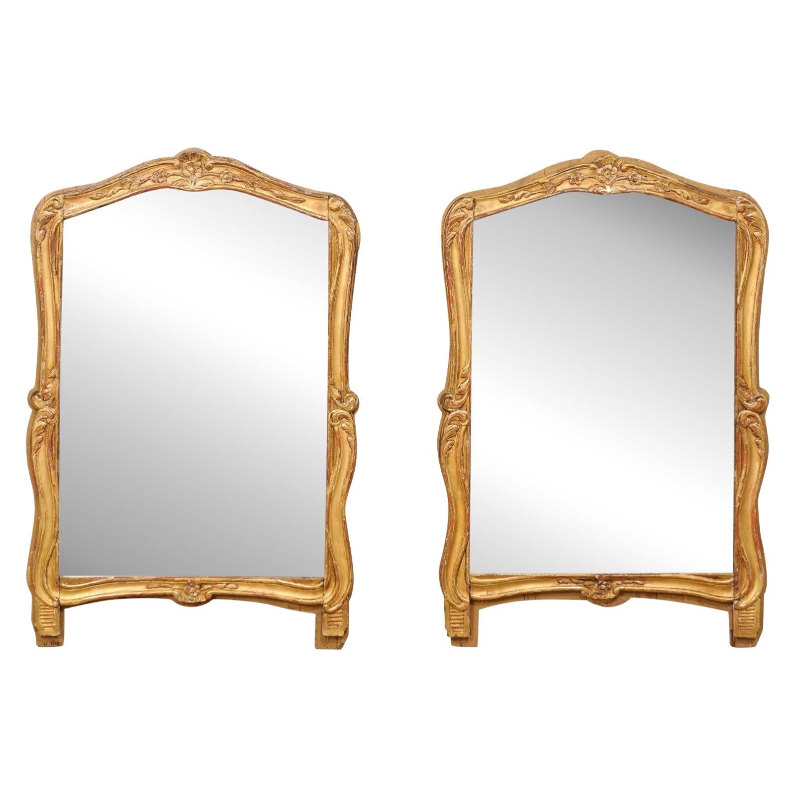 French Pair of 19th C. Mirrors w/ Their Original Gilt Finish For Sale