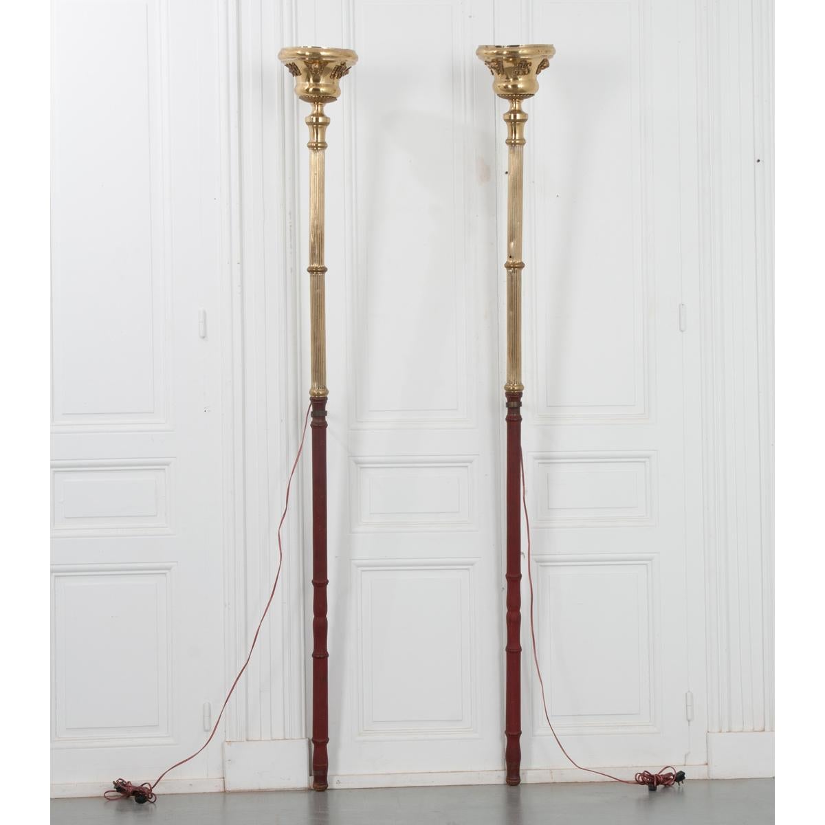 Brass French Pair of 19th Century Altar Torches For Sale