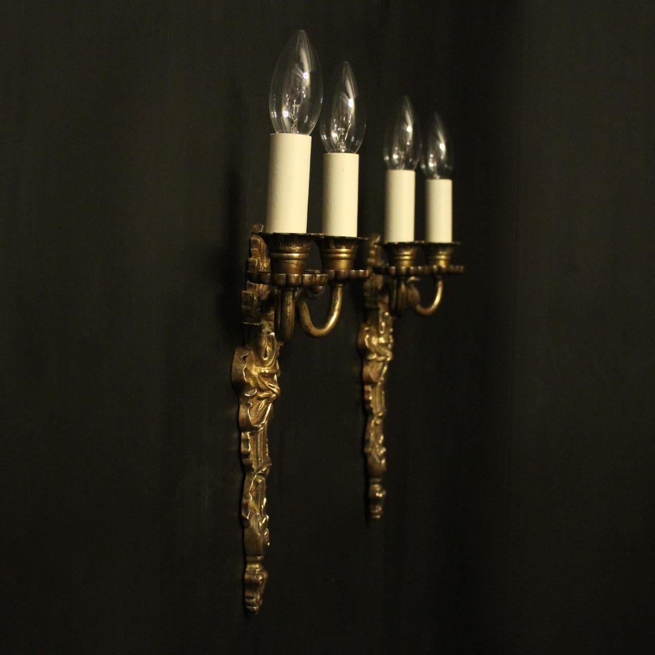 French Pair of 19th Century Bronze Antique Wall Sconces 5