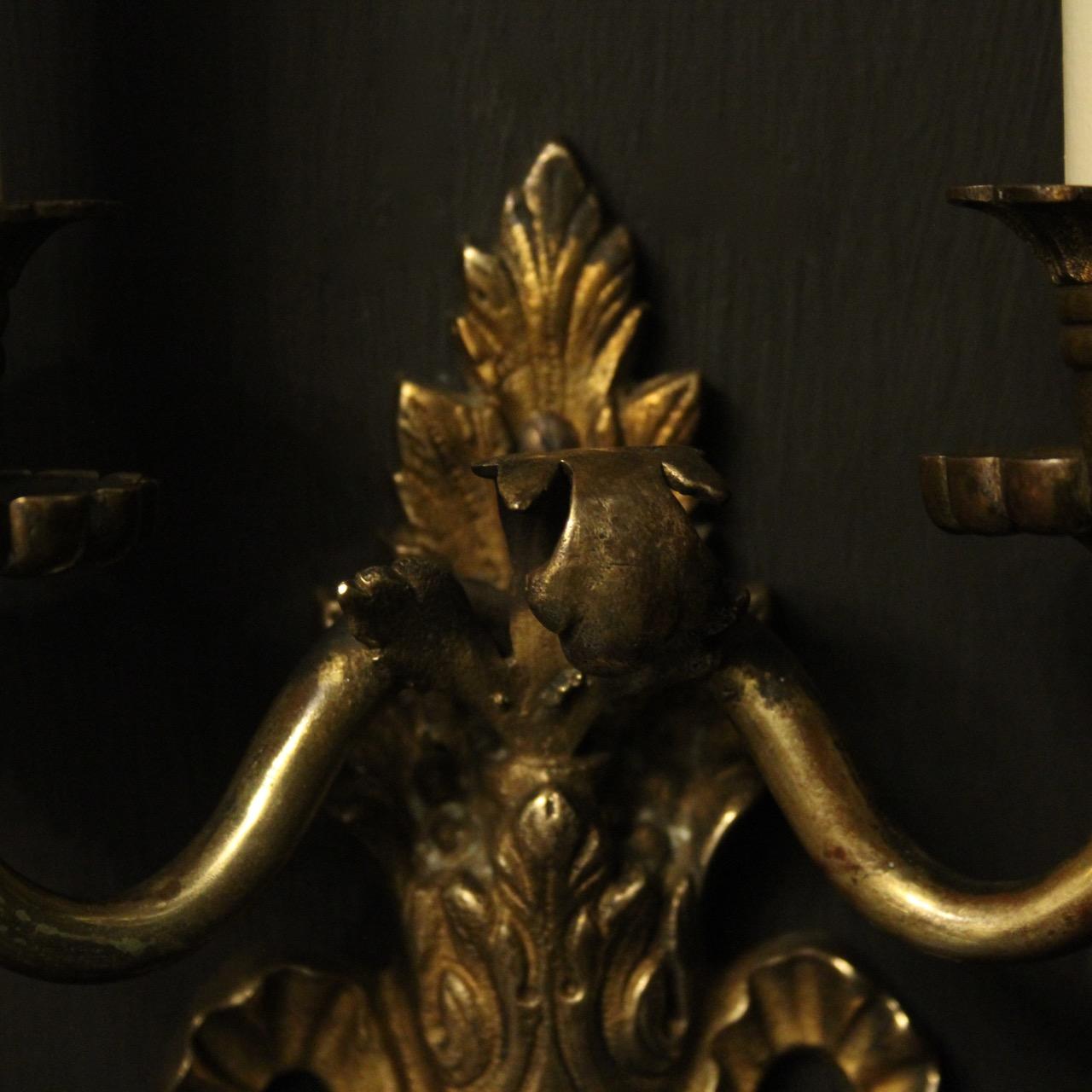 French Pair of 19th Century Bronze Antique Wall Sconces 1