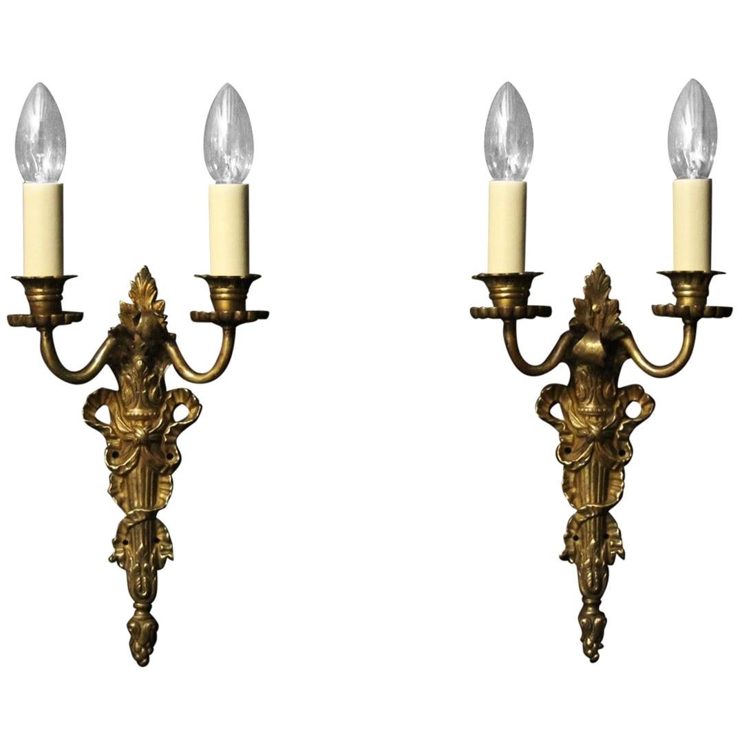 French Pair of 19th Century Bronze Antique Wall Sconces