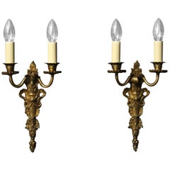 French Pair of 19th Century Bronze Antique Wall Sconces