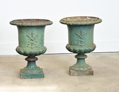 French Pair of 19th Century Cast Iron Urn Planters