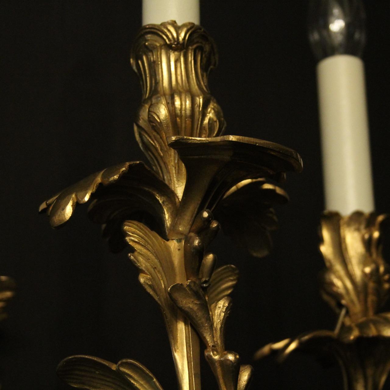 French Pair of 19th Century Gilded Bronze Triple Arm Antique Wall Sconces In Fair Condition In Chester, GB