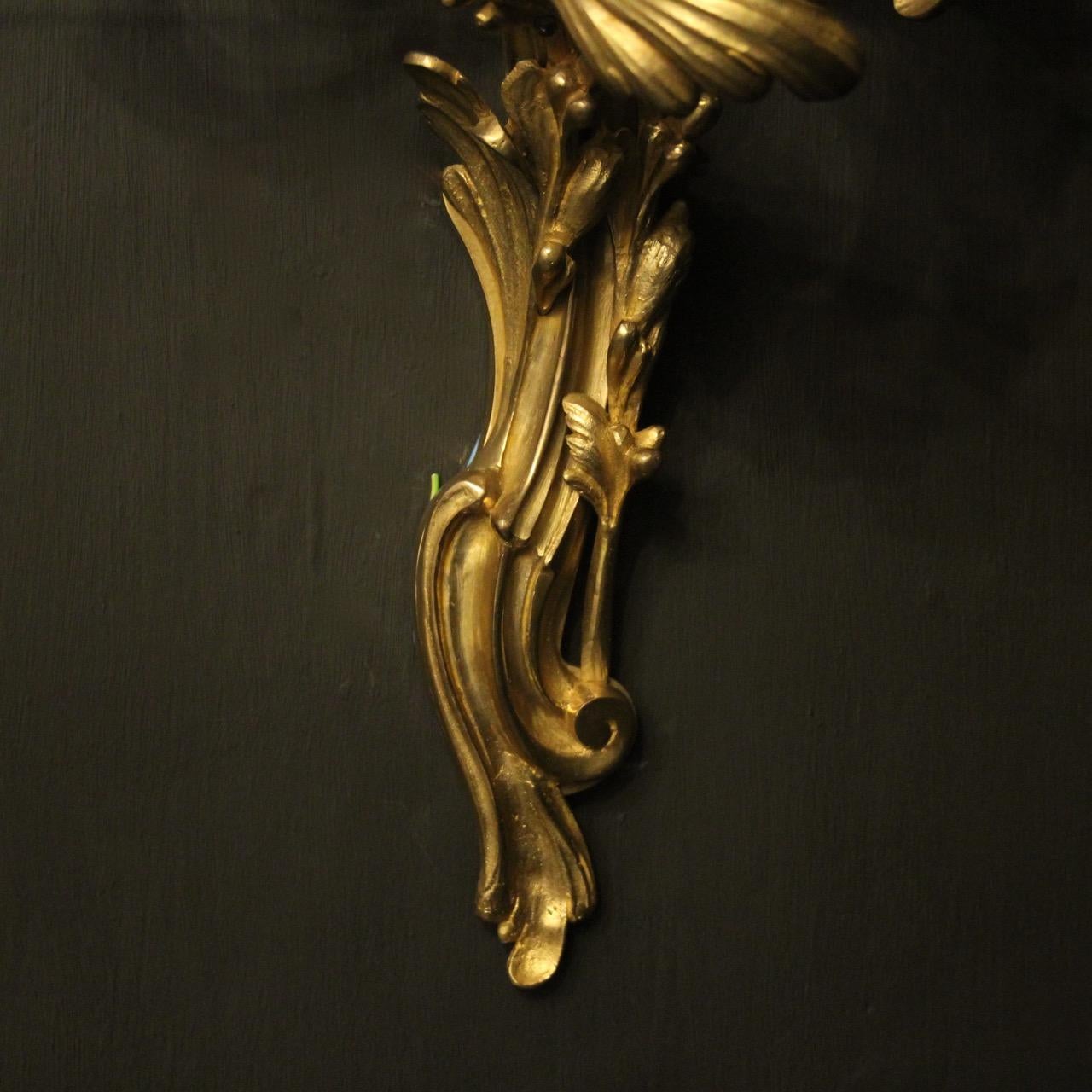 French Pair of 19th Century Gilded Bronze Triple Arm Antique Wall Sconces 3
