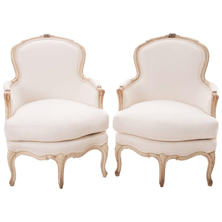 French Pair of 19th Century Louis XV Painted Bergères at 1stDibs