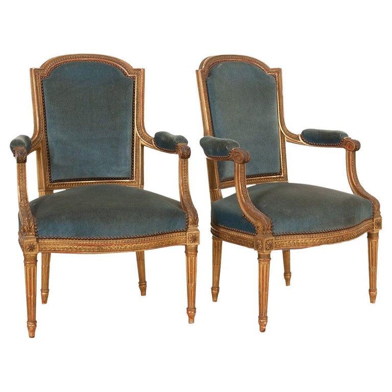 French Pair of 19th Century Louis XVI Style Gilt Fauteuils at 1stDibs