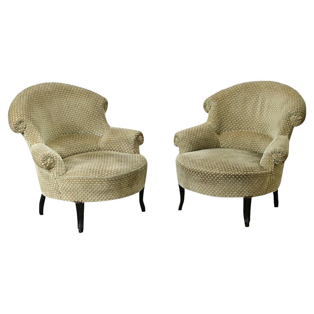 French Pair of 19th Century Napoleon III Club Chairs For Sale