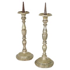 French Pair of 19th Century Pewter Candlesticks