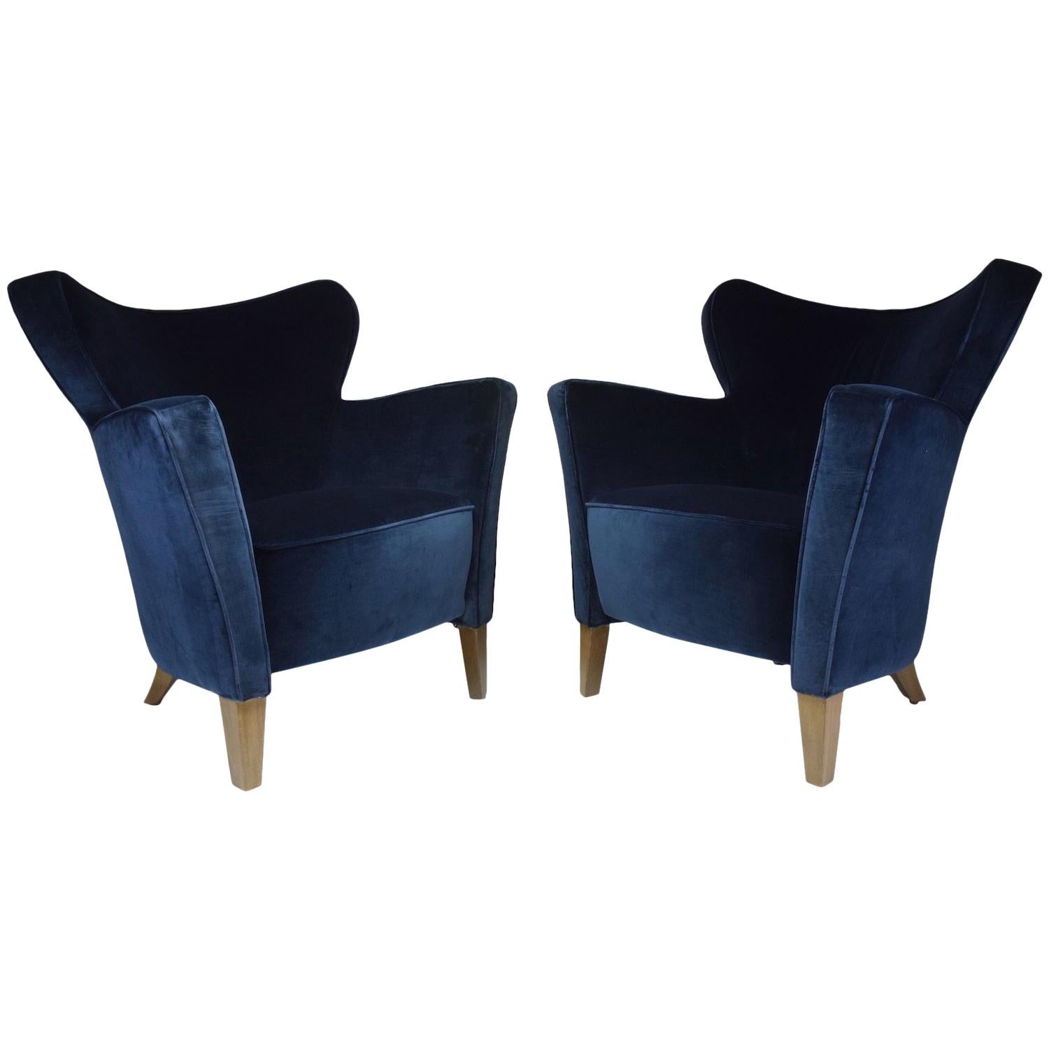 French Pair of 20th Century Velvet Armchairs, 1980s