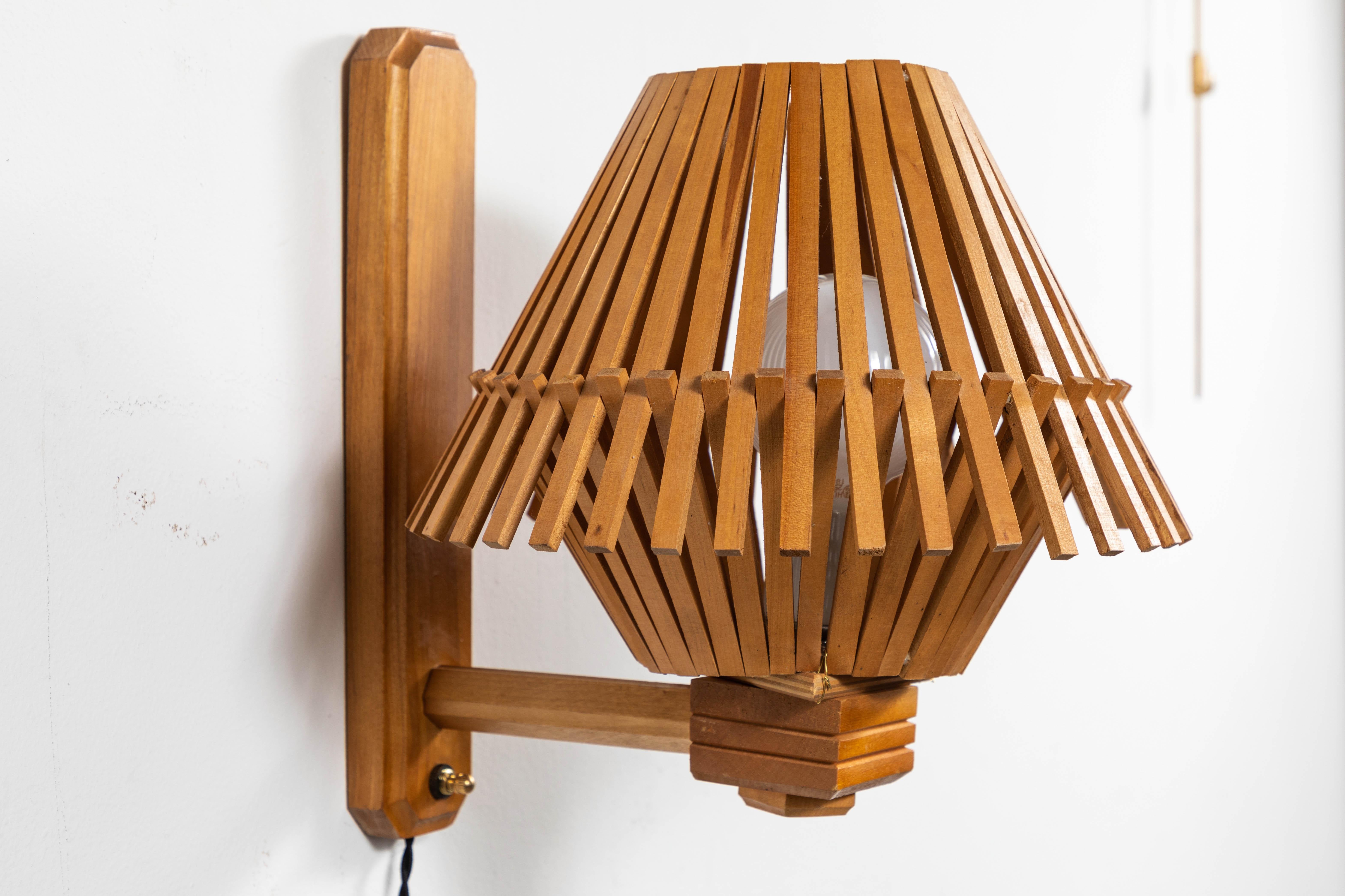 French Pair of a Angled Wood Slatted Sconces 2