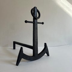 French Pair of Anchor Wrought Iron Andirons