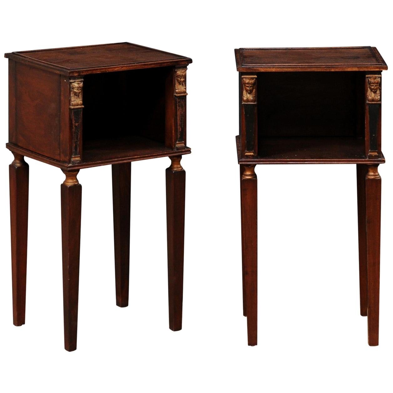 French Pair of Antique End Tables, Adorn with Egyptian Revival Accents For Sale