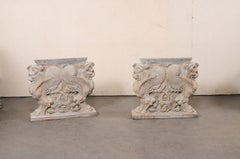 French Pair of Antique "Griffin" Motif Carved-Wood Pedestal Consoles