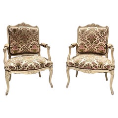 French Pair of armchairs "à la reine" carved painted wood - velvet - Louis XV
