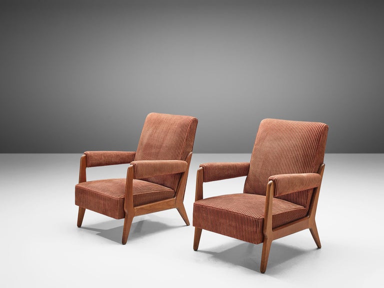 Mid-Century Modern French Pair of Armchairs in Corduroy