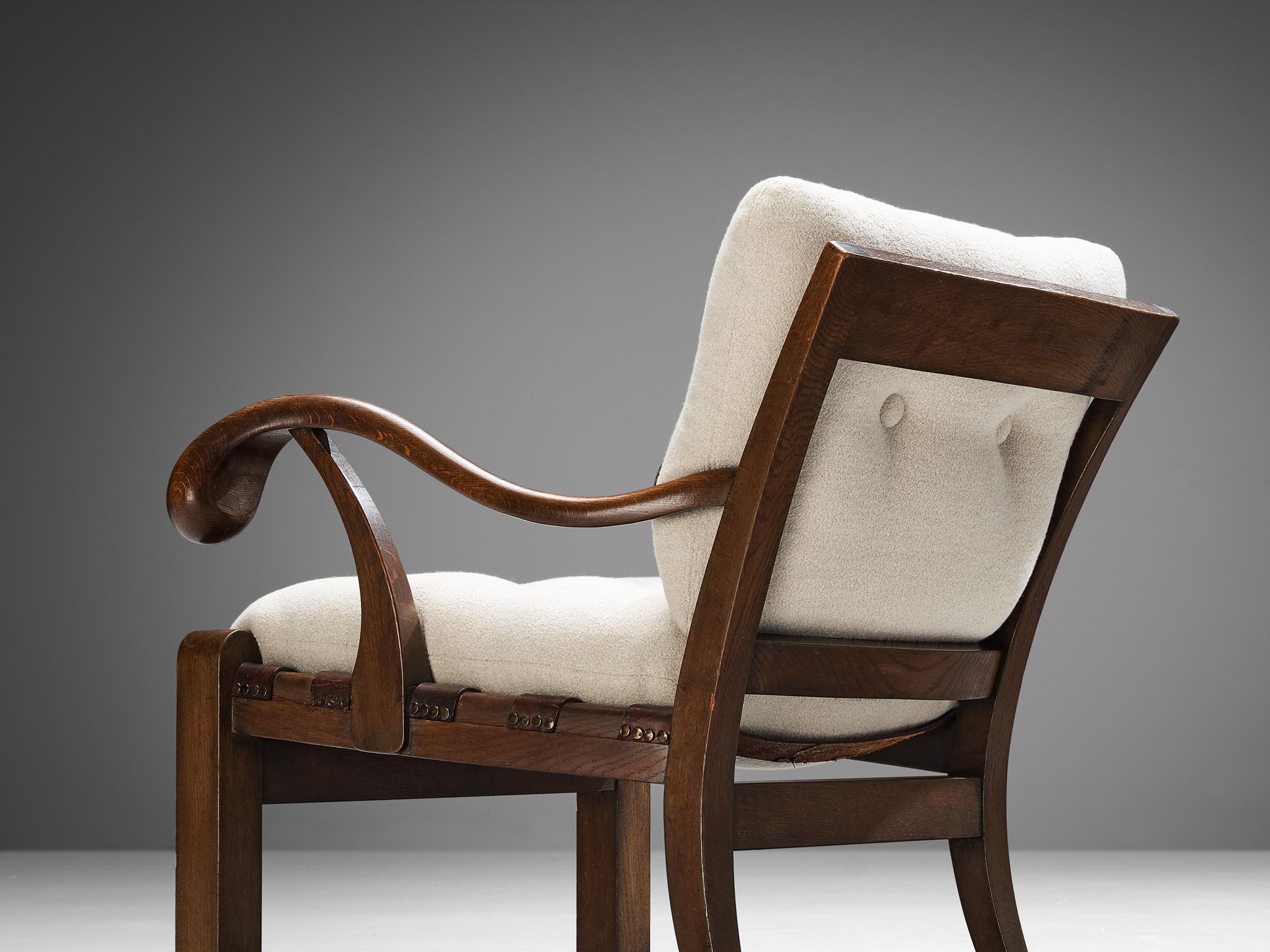French Pair of Armchairs in Oak and Off-White Wool For Sale 1
