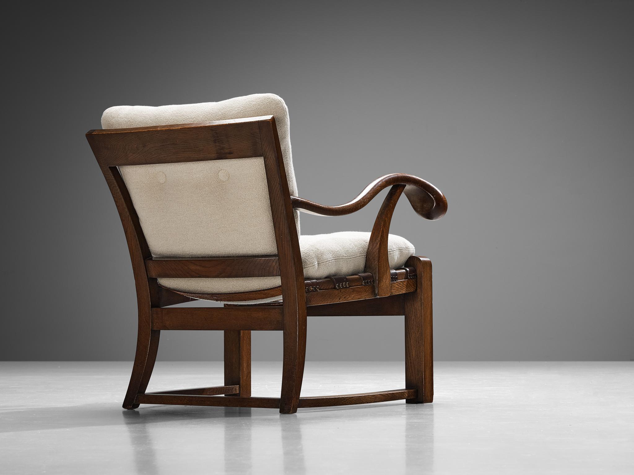French Pair of Armchairs in Oak and Off-White Wool For Sale 3