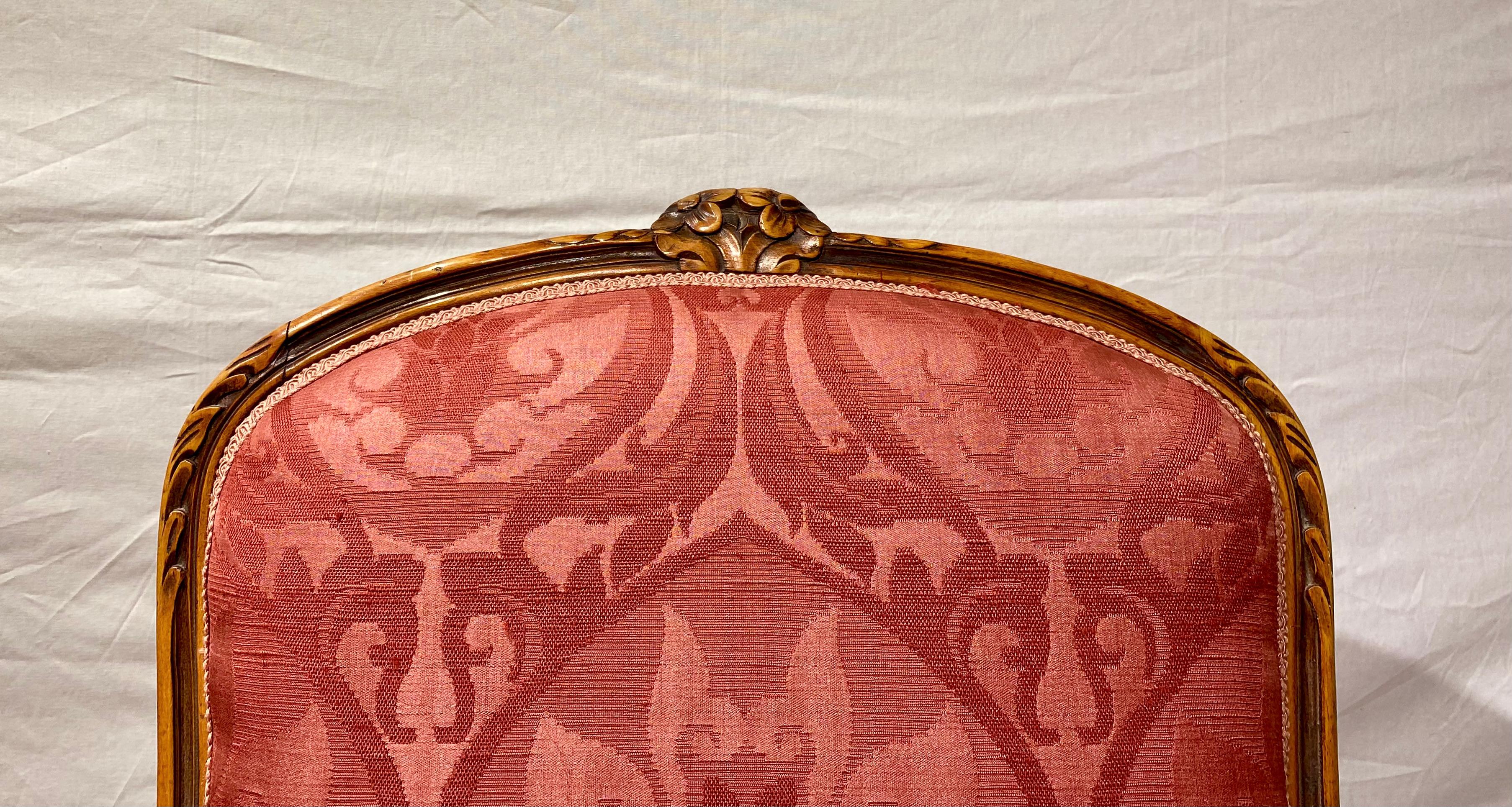 French Pair of Armchairs, Louis XV Montespan Style, 19th Century, Silk Damask 10