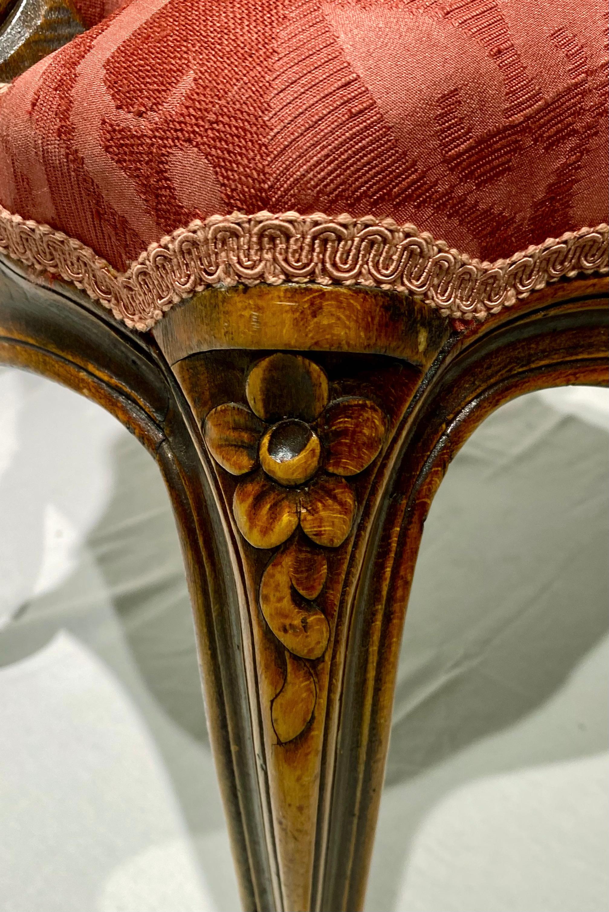 French Pair of Armchairs, Louis XV Montespan Style, 19th Century, Silk Damask 14