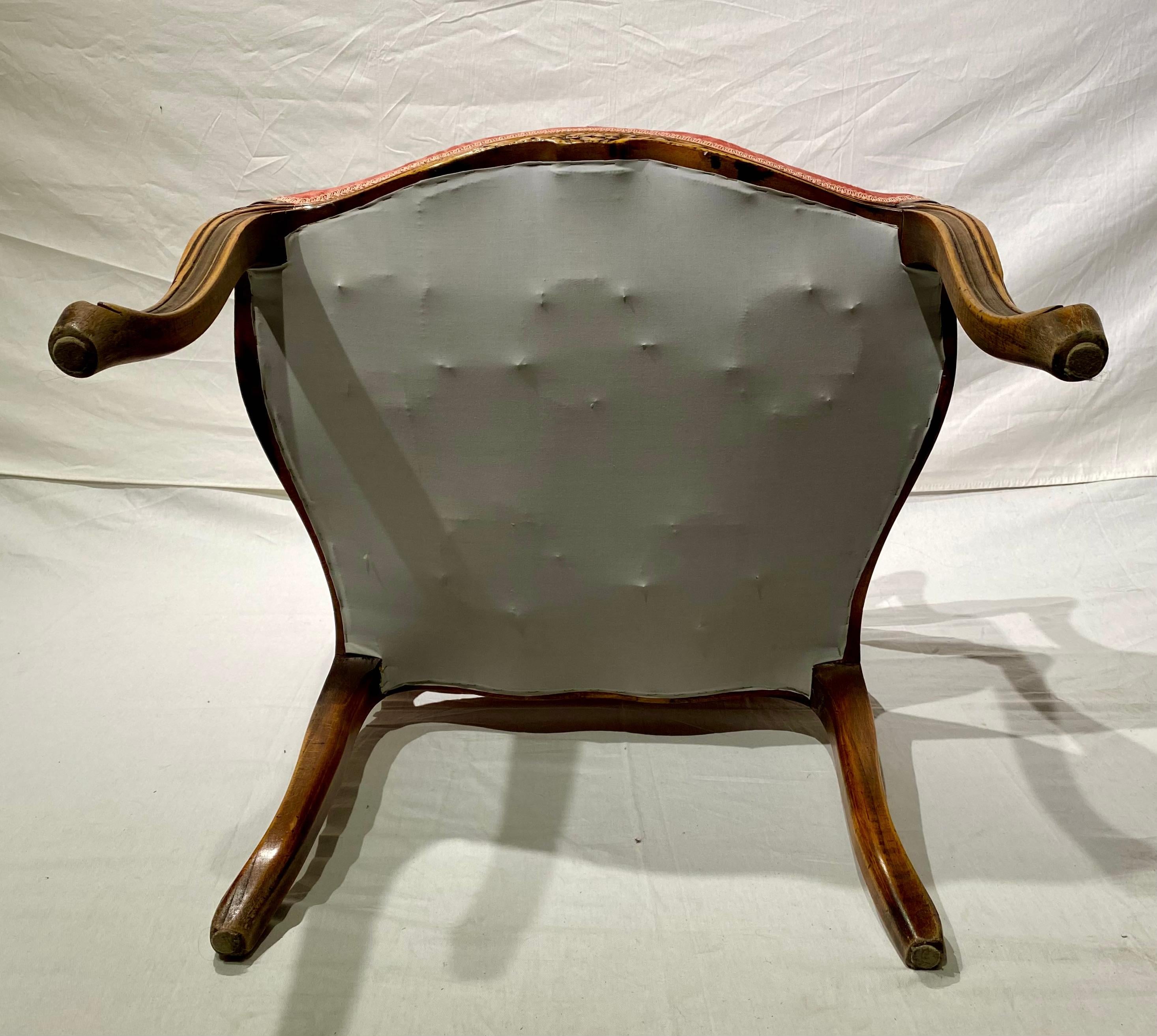 French Pair of Armchairs, Louis XV Montespan Style, 19th Century, Silk Damask 15