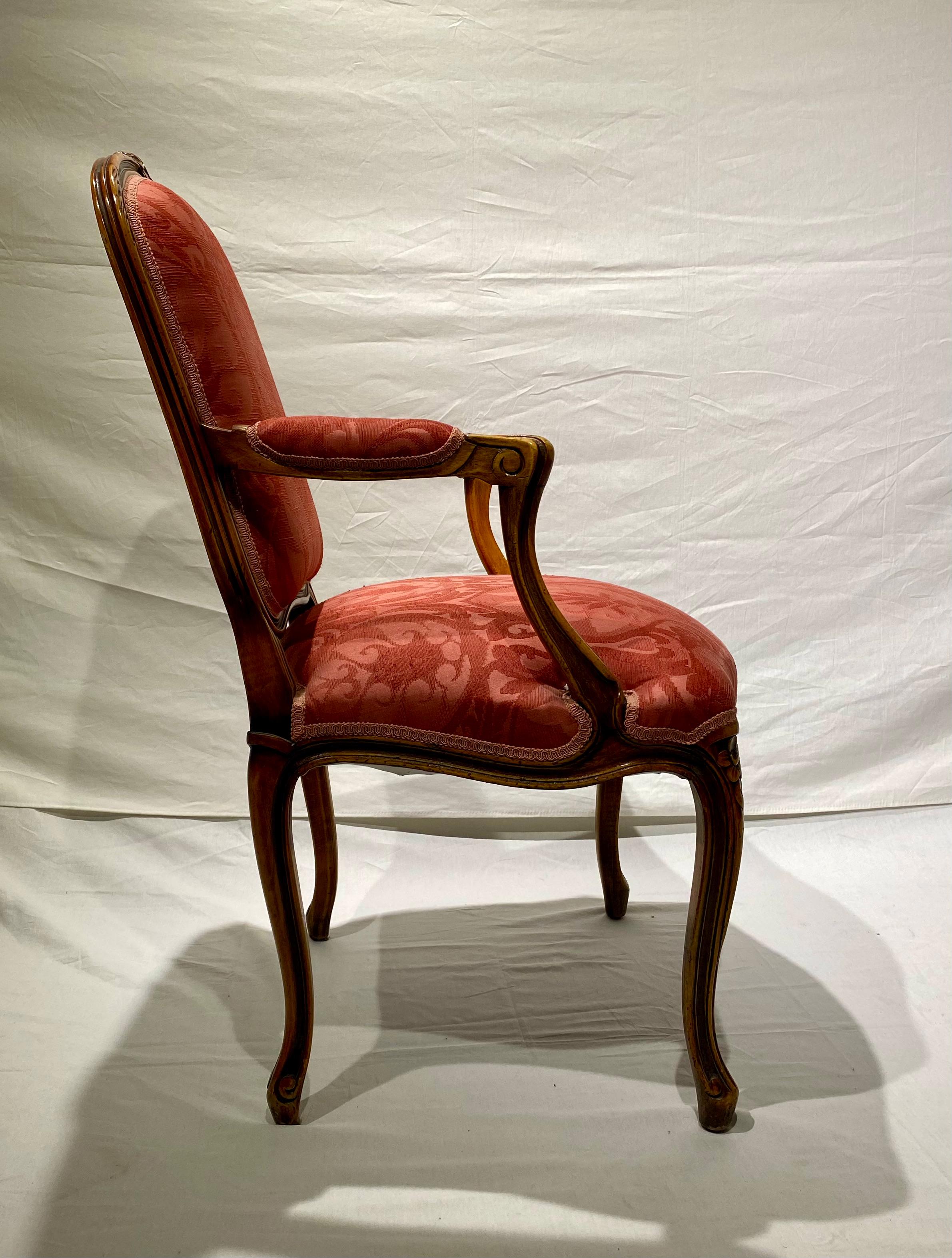 French Pair of Armchairs, Louis XV Montespan Style, 19th Century, Silk Damask 3