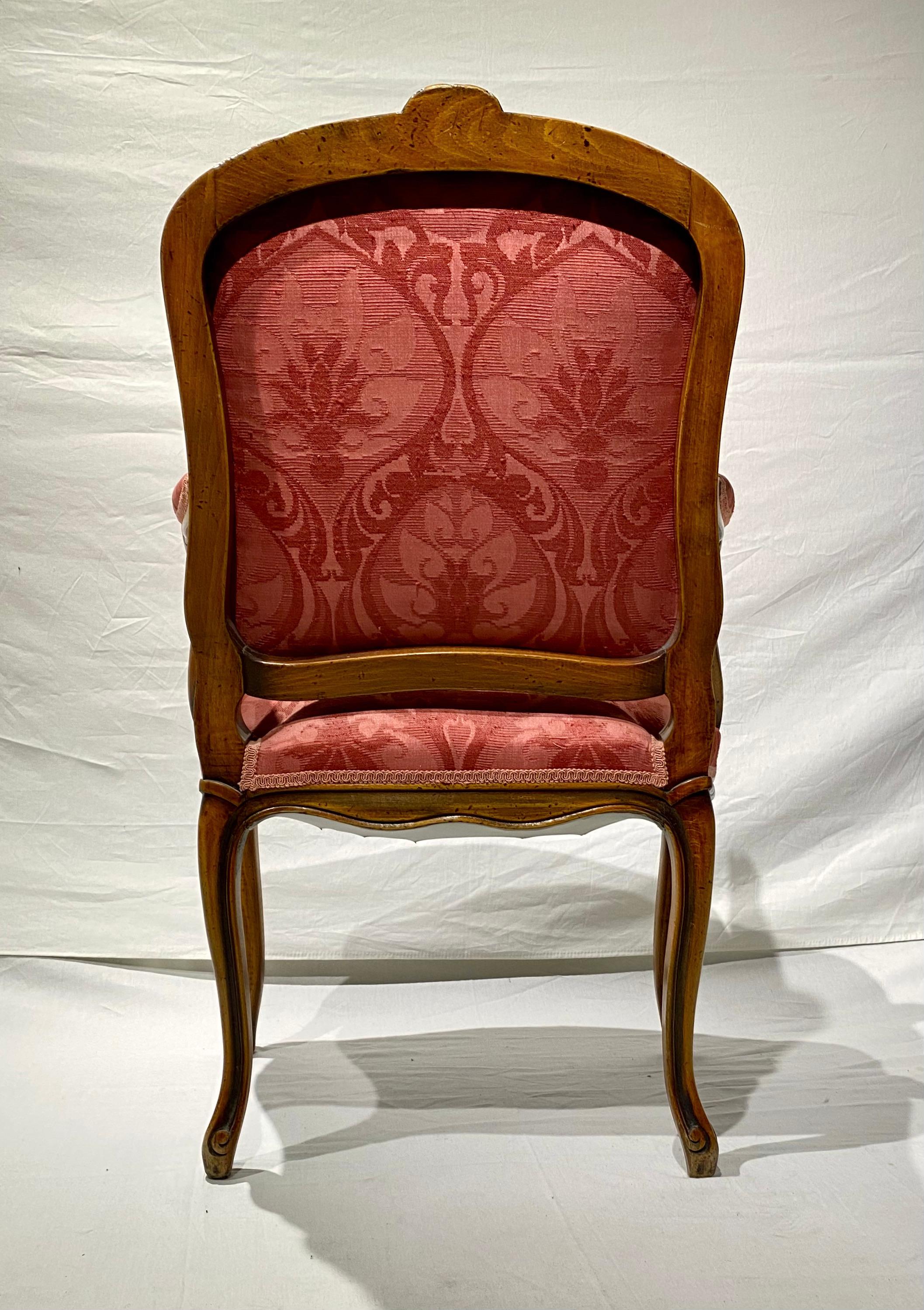 French Pair of Armchairs, Louis XV Montespan Style, 19th Century, Silk Damask 4
