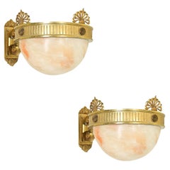 Französisch Paar Art Deco Alabaster Wandleuchter