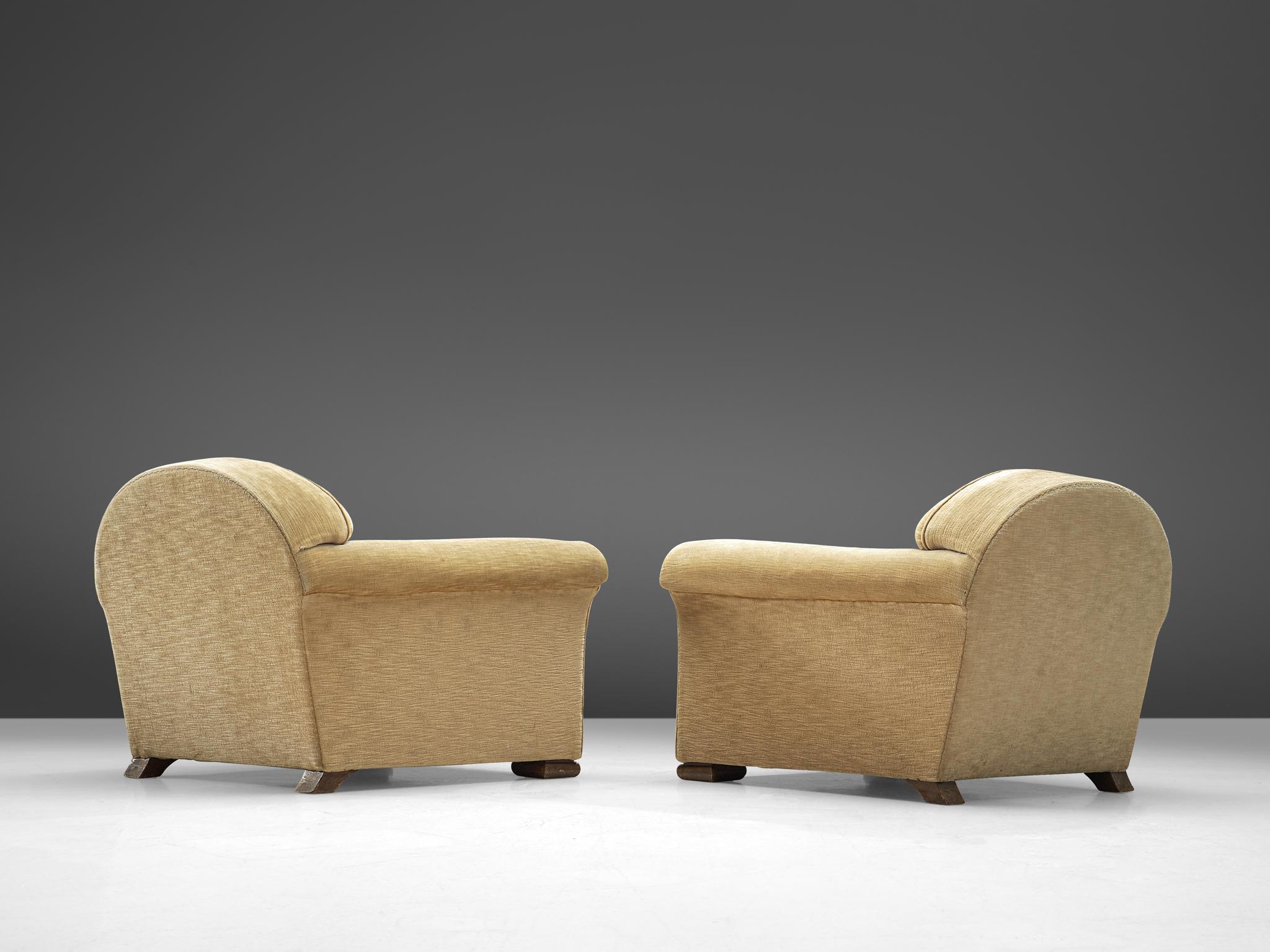 Fabric French Pair of Art Deco Lounge Chairs in Beige Upholstery  For Sale