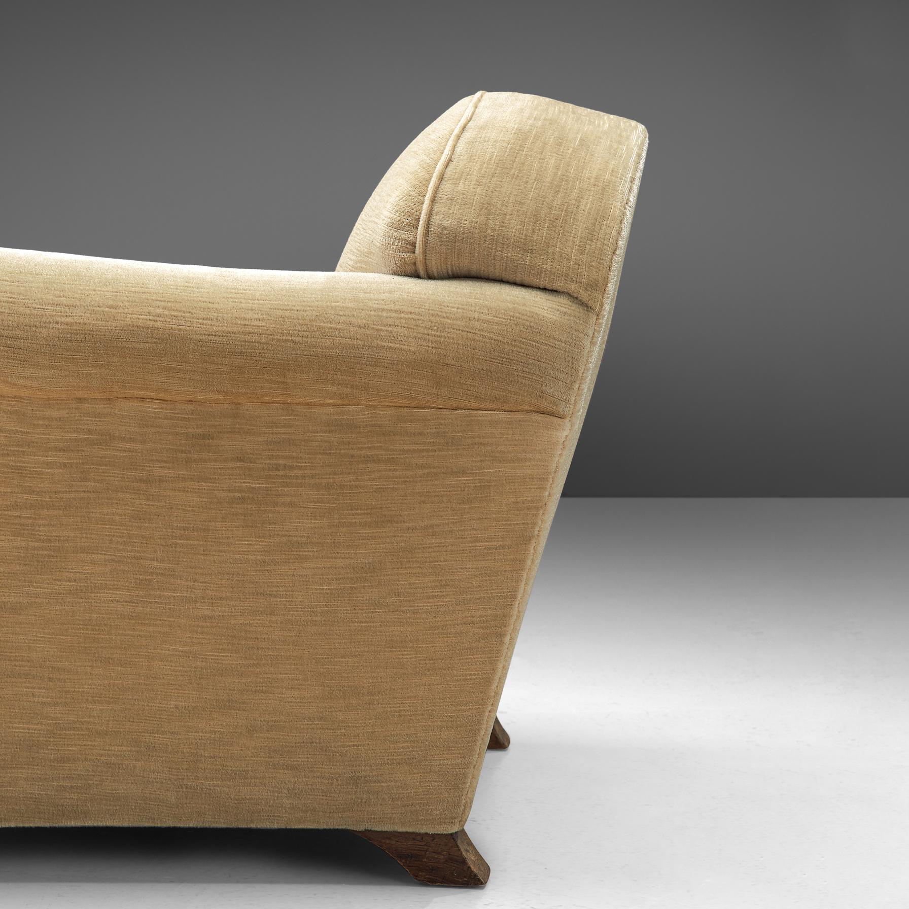 Milieu du XXe siècle Paire de chaises longues Art Déco françaises en tapisserie beige  en vente