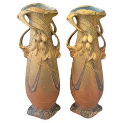 Antique French Pair of Art Nouveau 19th Century Porcelain Vases