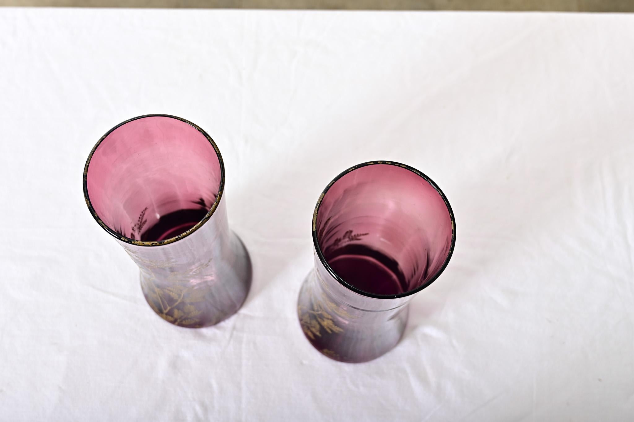 French Pair of Art Nouveau Amethyst Glass Vases For Sale 2