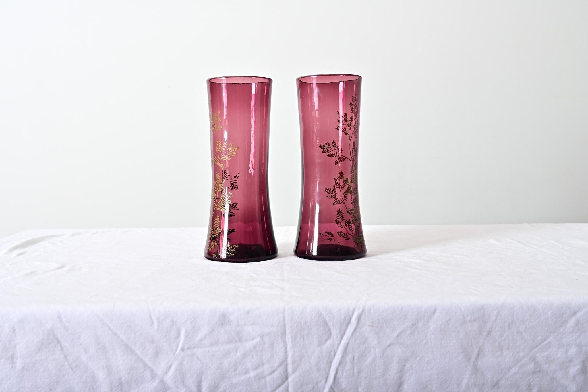 French Pair of Art Nouveau Amethyst Glass Vases For Sale 4