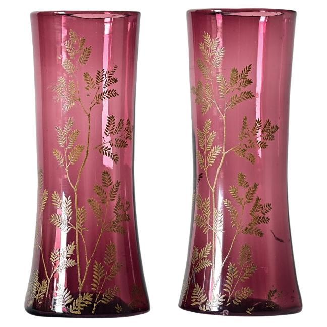 French Pair of Art Nouveau Amethyst Glass Vases For Sale