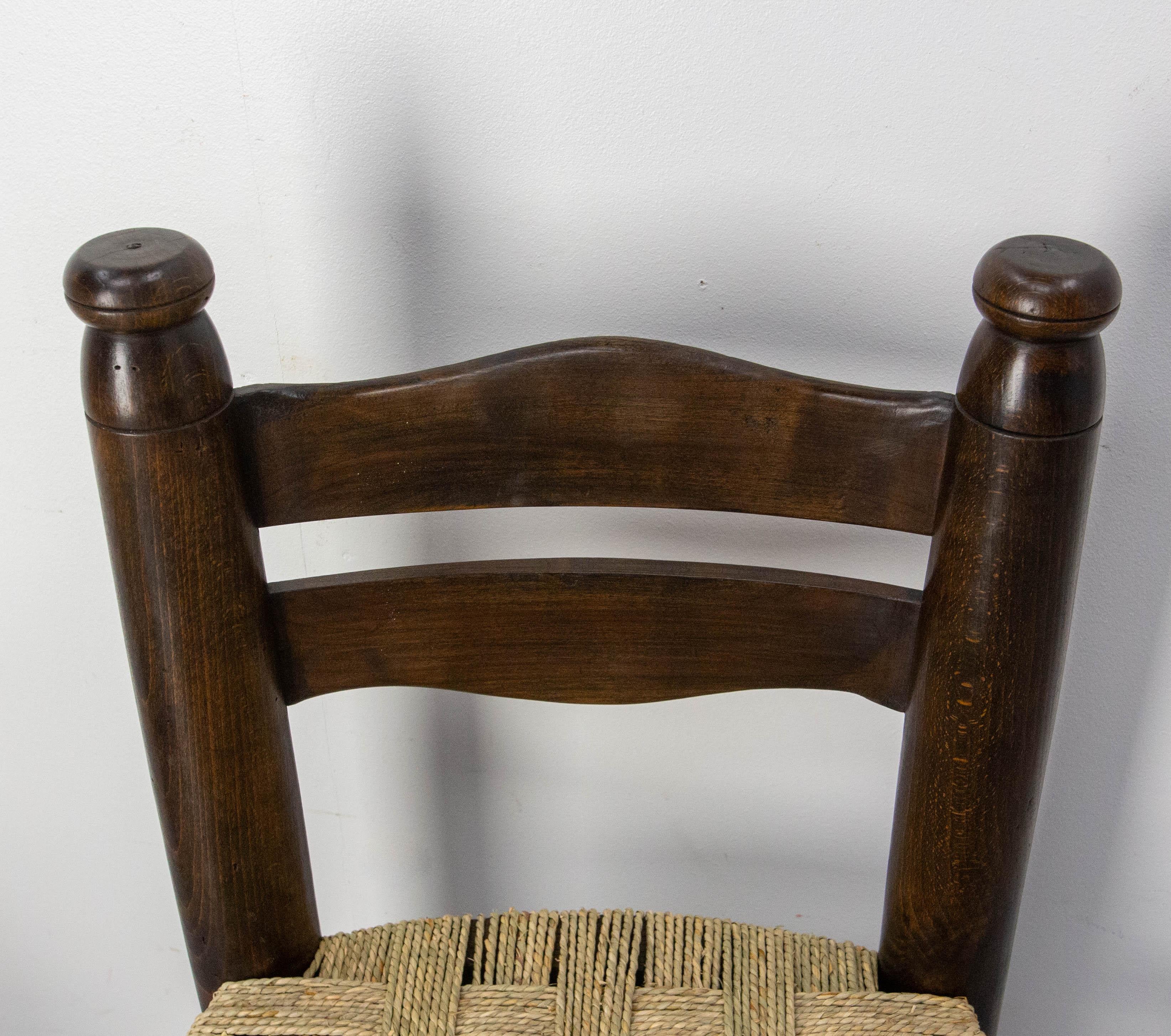 French Pair of Ash Wood & Straw Chairs by Dudouyt, circa 1940 in vendita 3