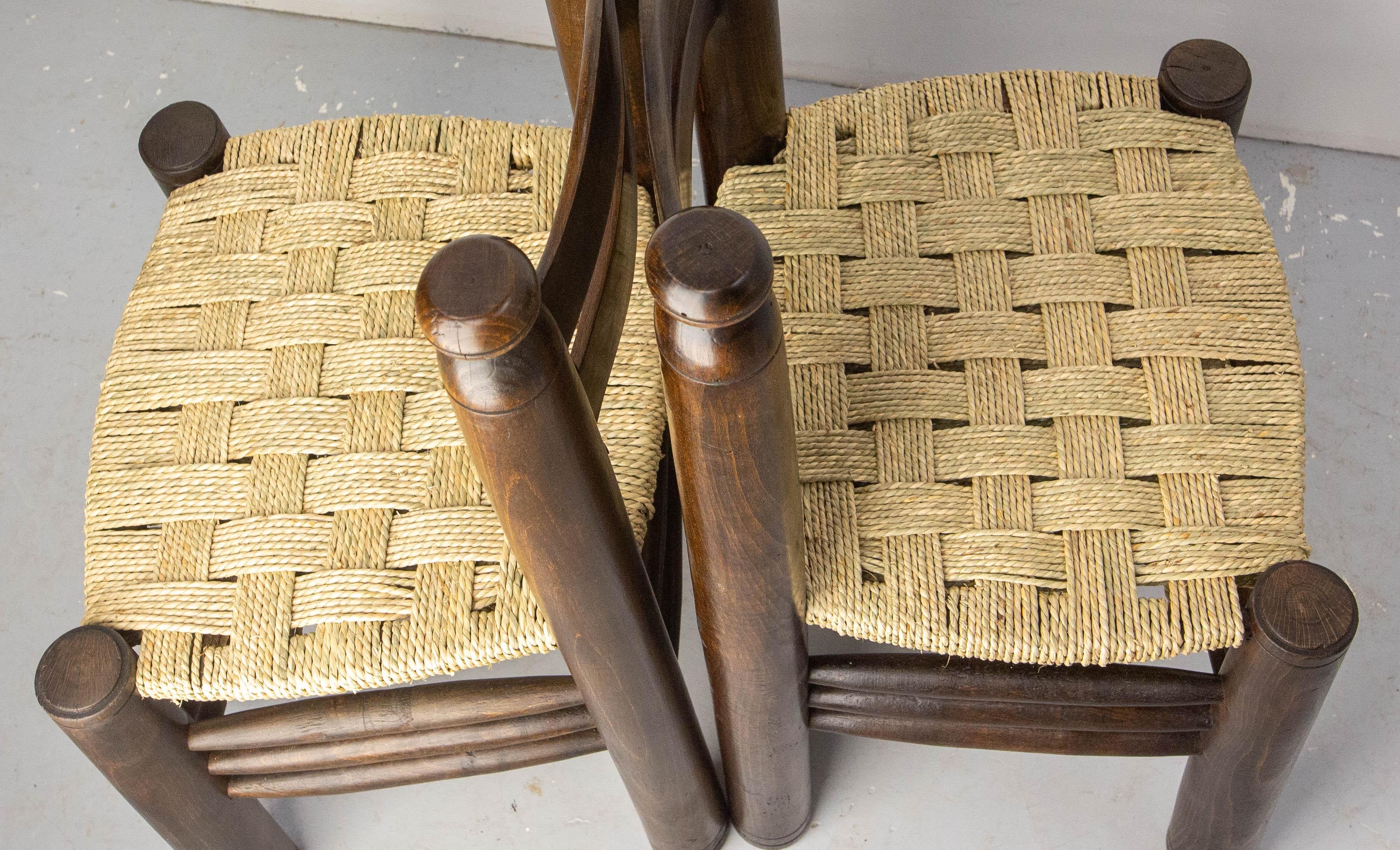 French Pair of Ash Wood & Straw Chairs by Dudouyt, circa 1940 in vendita 1