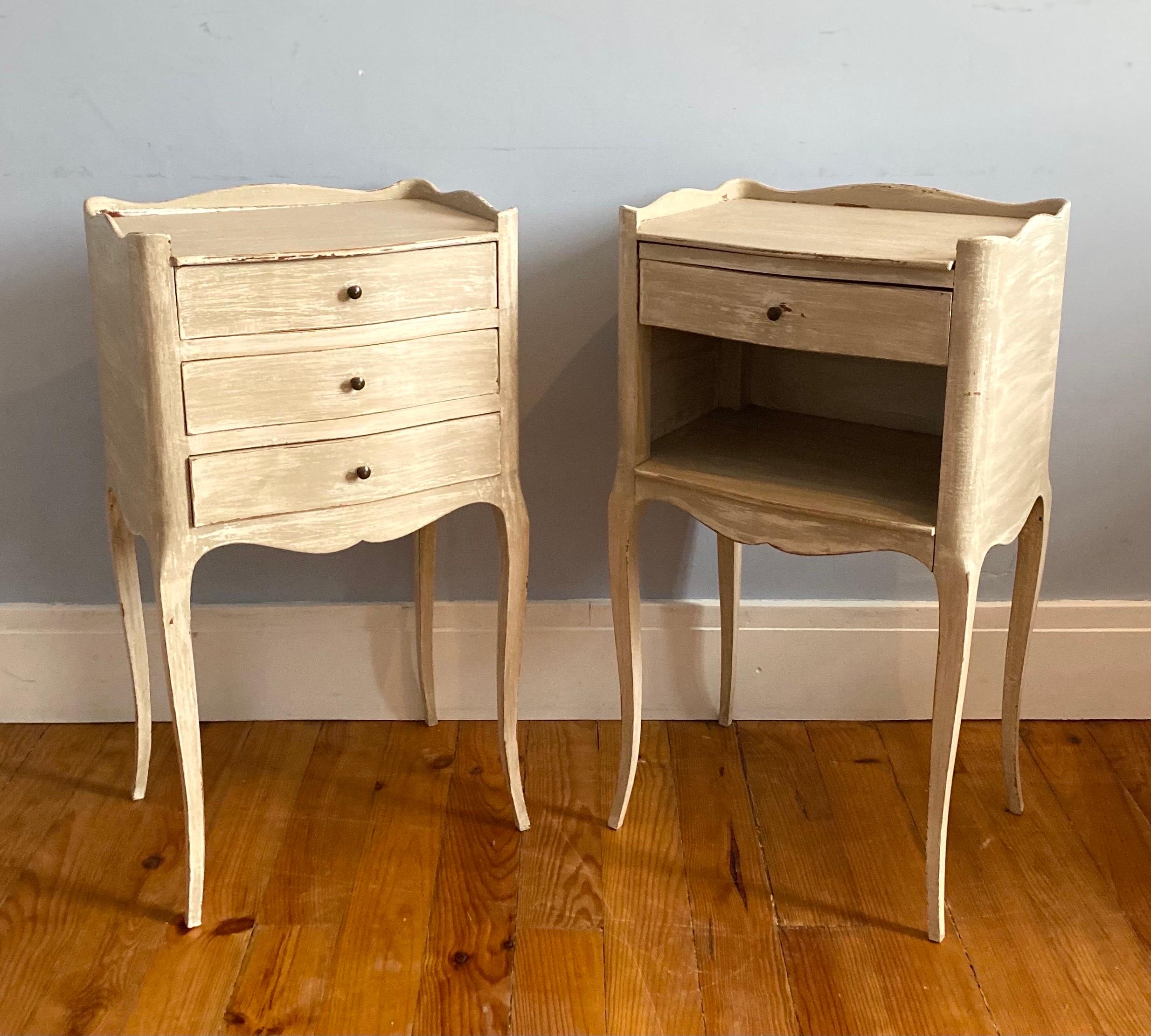 Wood French Pair of Bedside Tables Nightstands Louis XV Style three Drawers, France For Sale