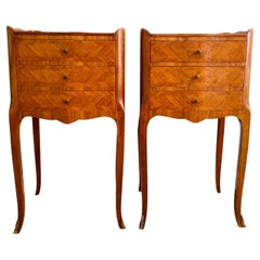 French Pair of Bedside Tables Nightstands Louis XV Style three Drawers, France