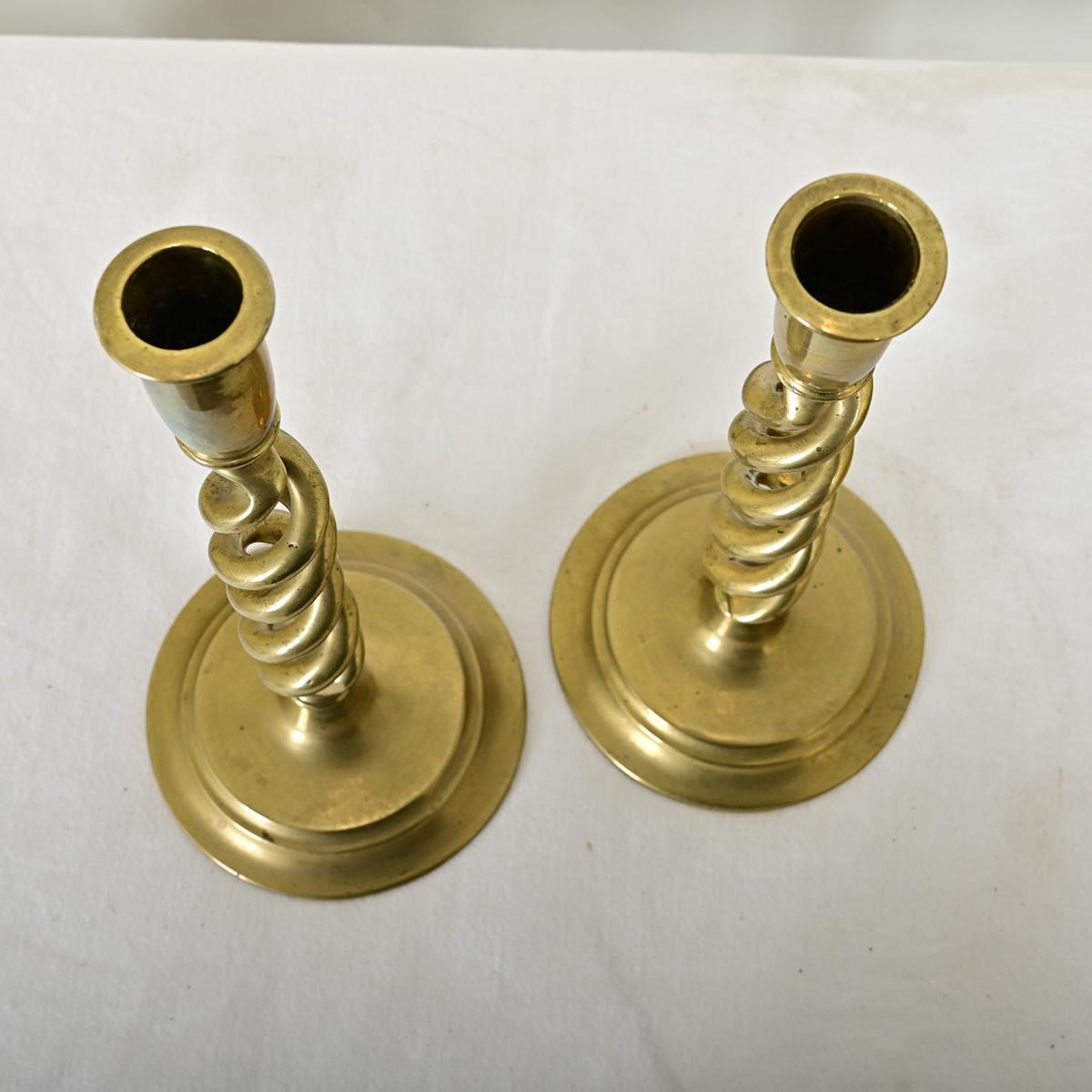 French Pair of Brass Barley Twist Candlesticks For Sale 4