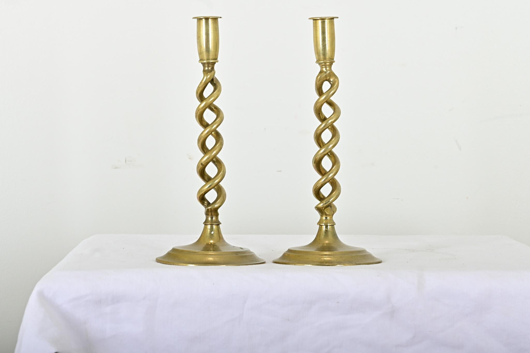 Other French Pair of Brass Barley Twist Candlesticks For Sale