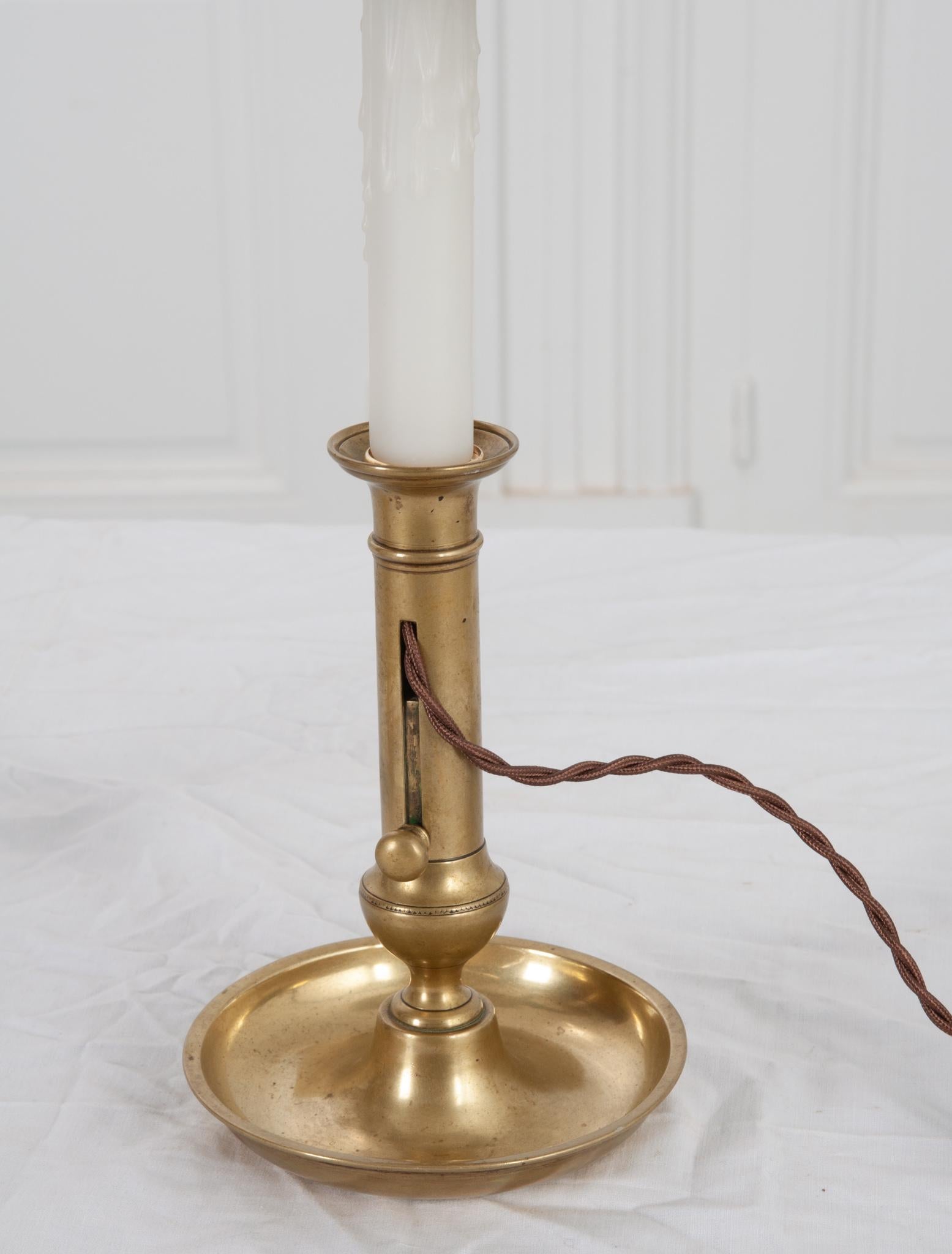 Other French Pair of Brass Candlestick Lamps