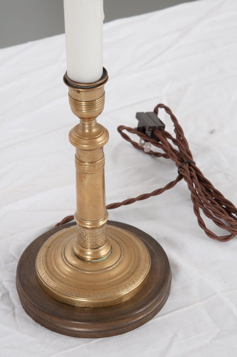 French Pair of Brass Candlestick Lamps For Sale at 1stDibs