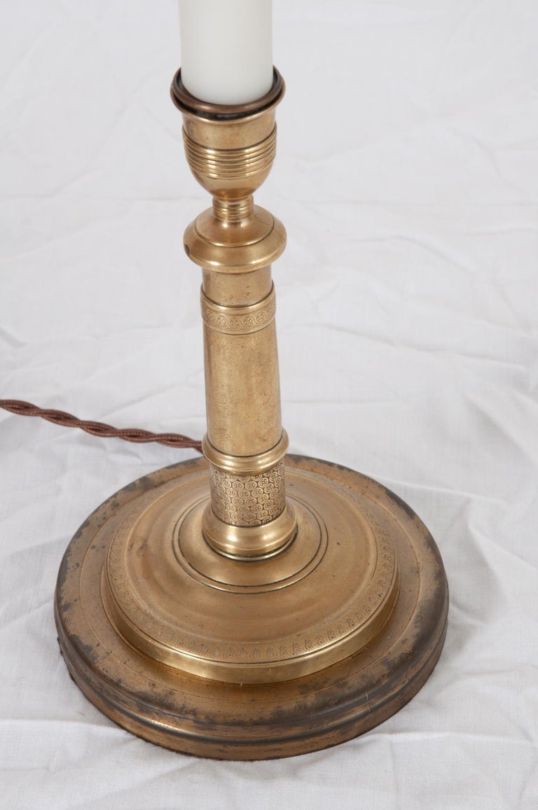 French Pair of Brass Candlestick Lamps For Sale at 1stDibs