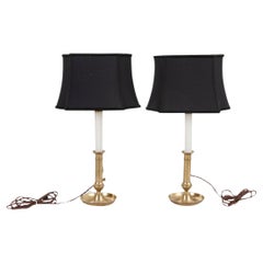 French Pair of Brass Candlestick Lamps