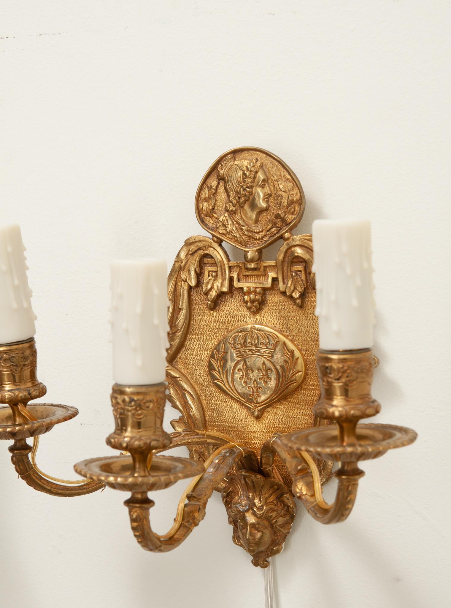 French Pair of Brass Sconces For Sale 5